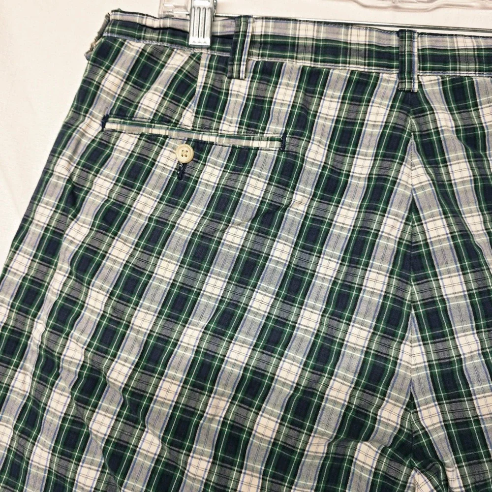 Polo Ralph Lauren Shorts Men's 38 Green Blue Plaid Cotton Flat Front Casual